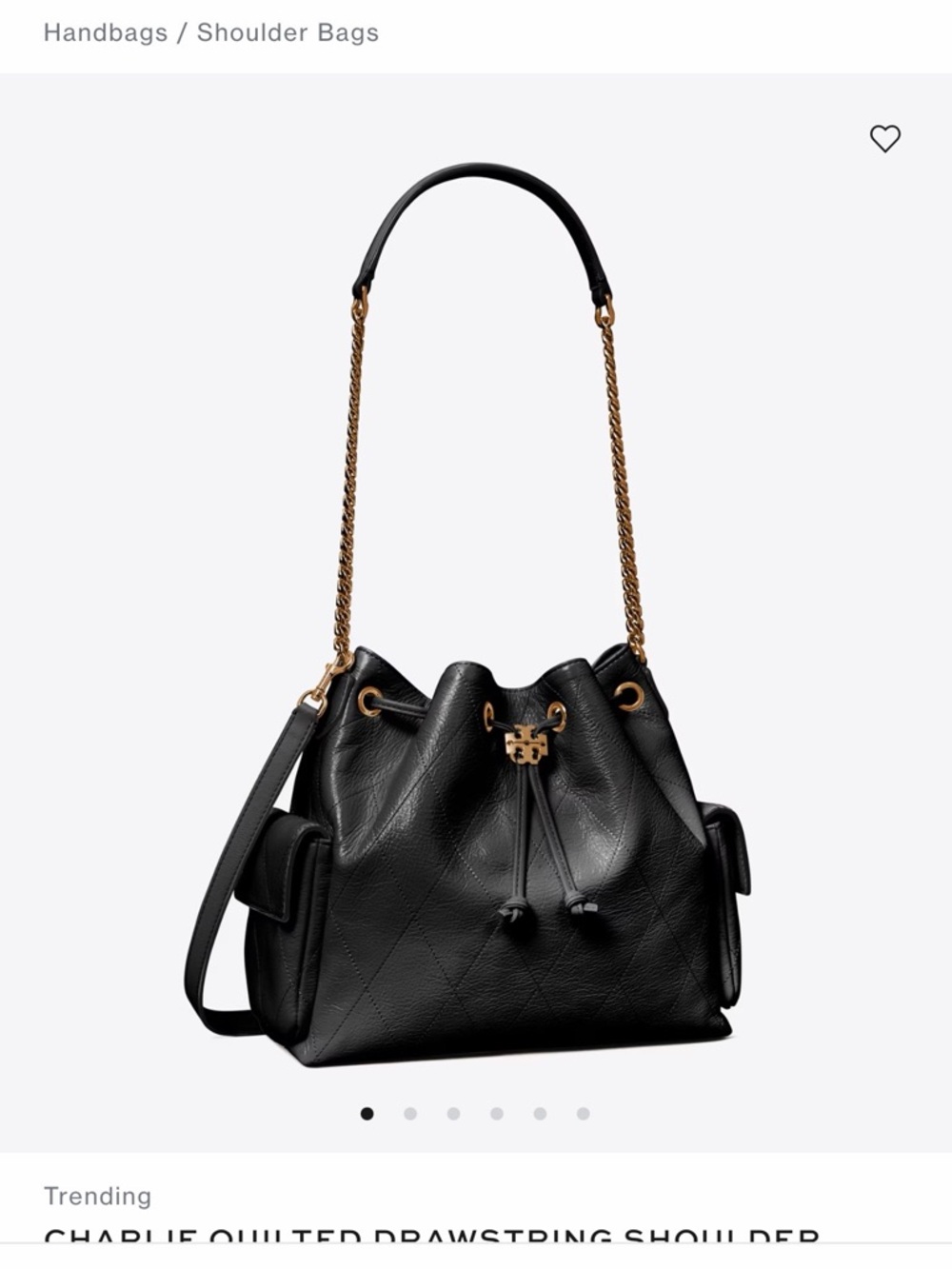 Tory Burch Black Quilted Drawstring Shoulder Bag with Gold Hardware BRAND NEW
